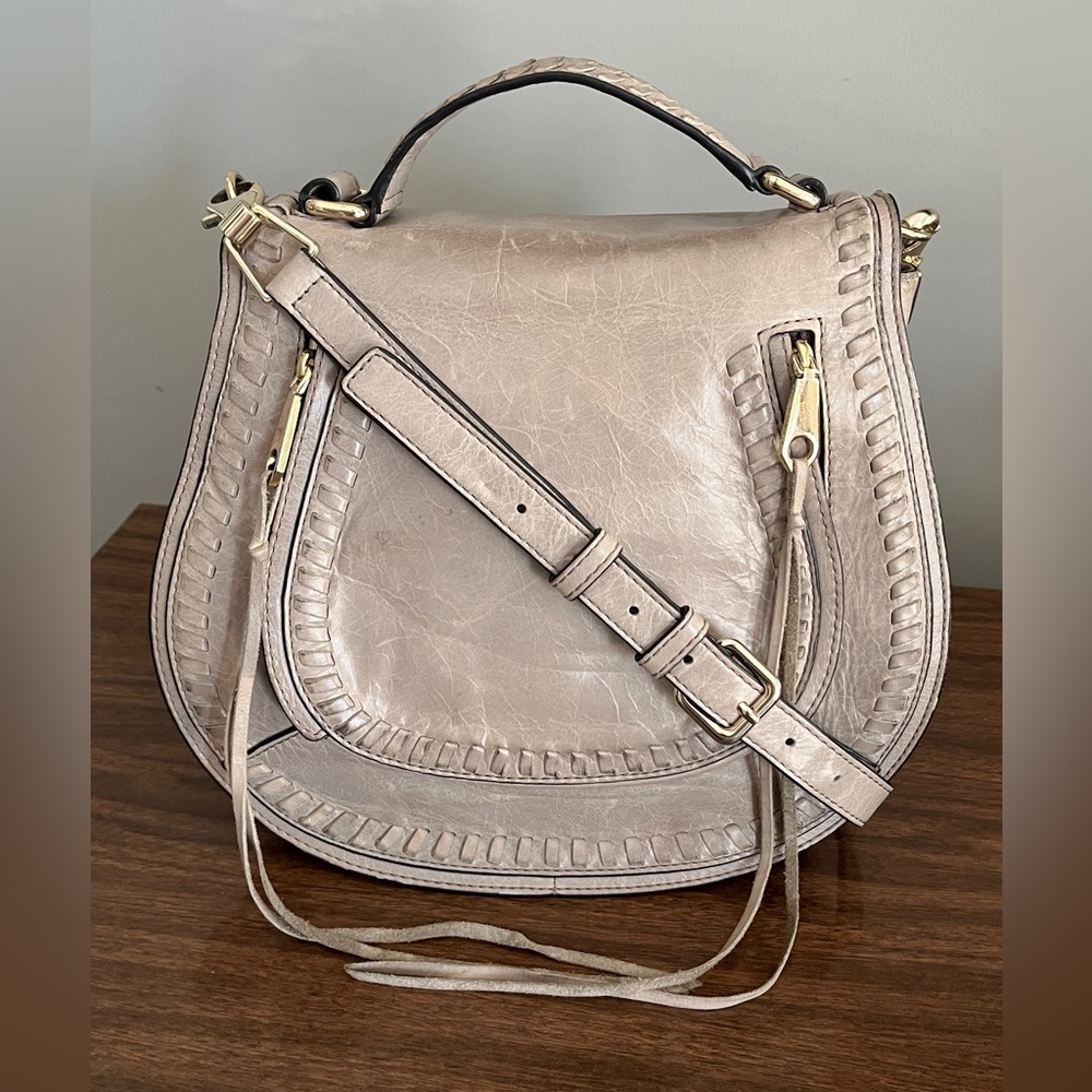 Rebecca Minkoff Distressed Leather, 'Vanity Saddle' in Mushroom, Crossbody Bag